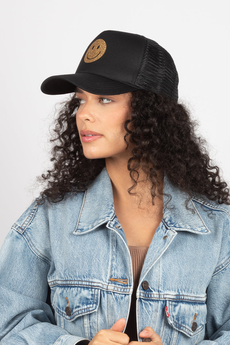 Black Lightning Happy Face Foam Trucker Hat
