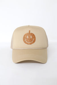 LCAPM2354 - Pumpkin Glitter Mesh Back Trucker Hat