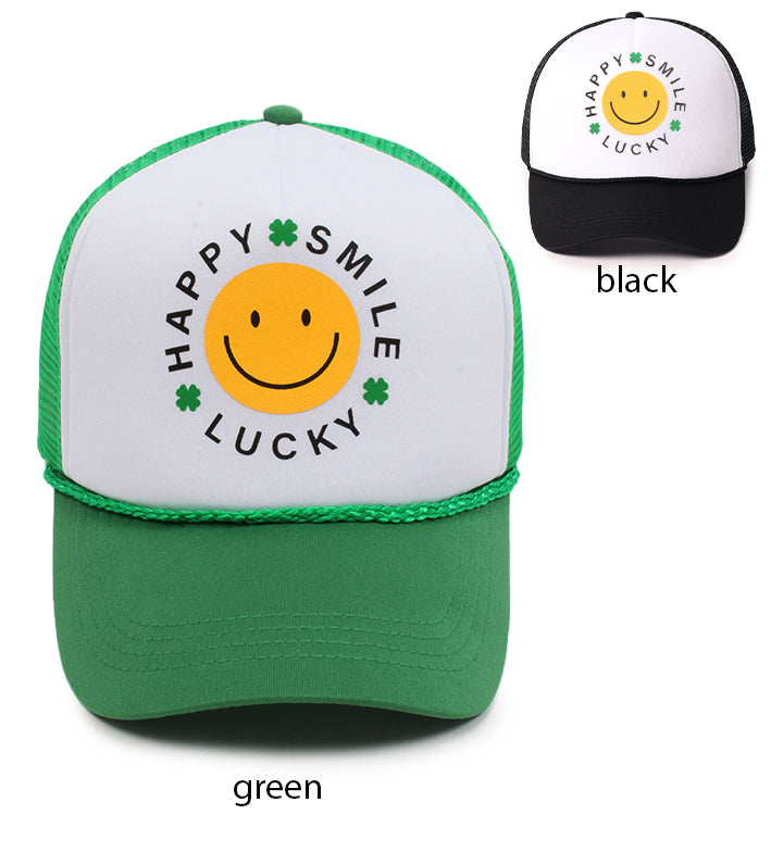 LCAPM3335 - "HAPPY SMILE LUCKY" HEAT TRANSFERRED TRUCKER HAT