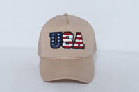 LCAPM3446 - USA STAR AND RED STRIPE CHENILLE PATCH TRUCKER HAT