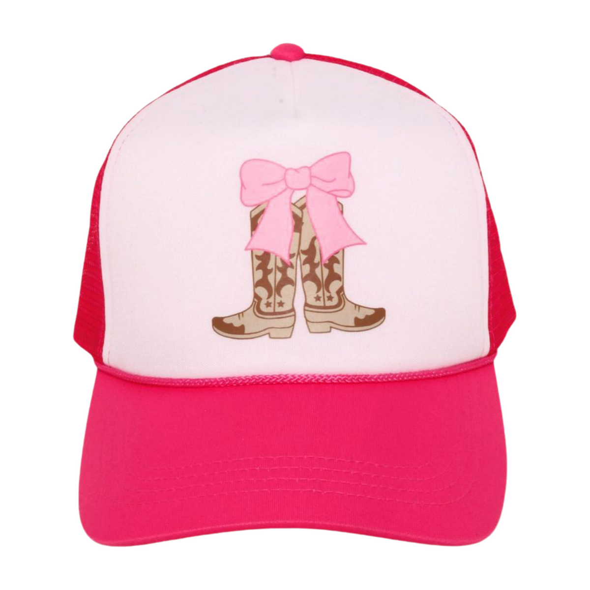 LCAPM3627 - COWBOY BOOTS WITH PINK BOW TRUCKER HAT