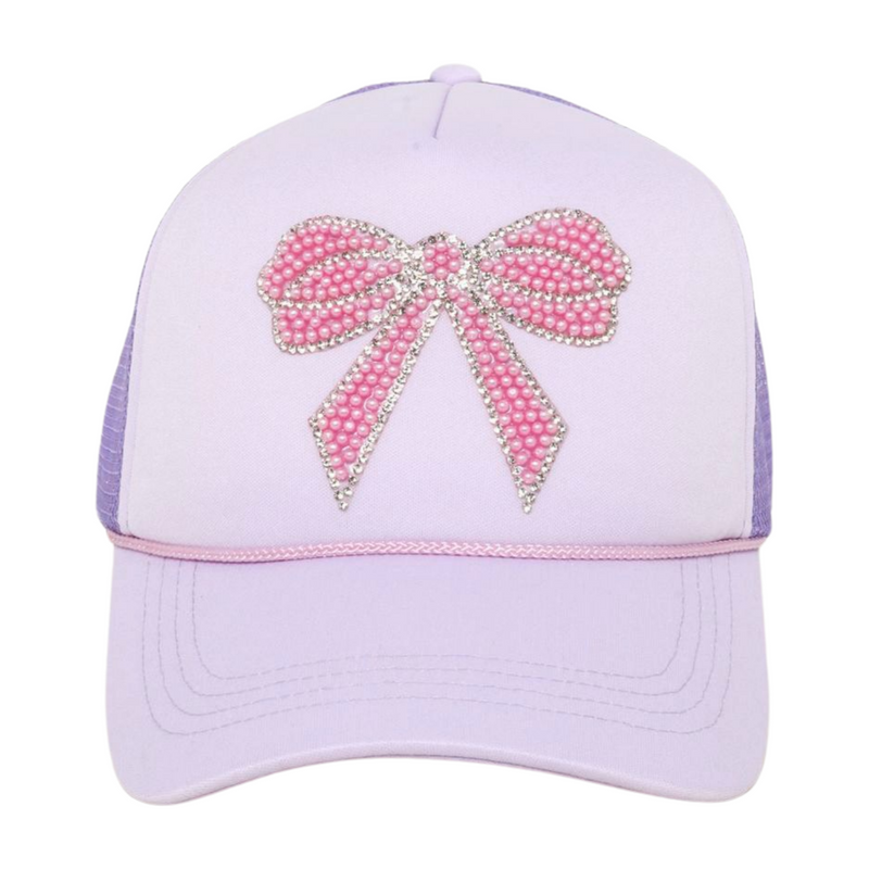 LCAPM3929 - PEARL DESIGNED PINK BOW ON SOLID TRUCKER HAT