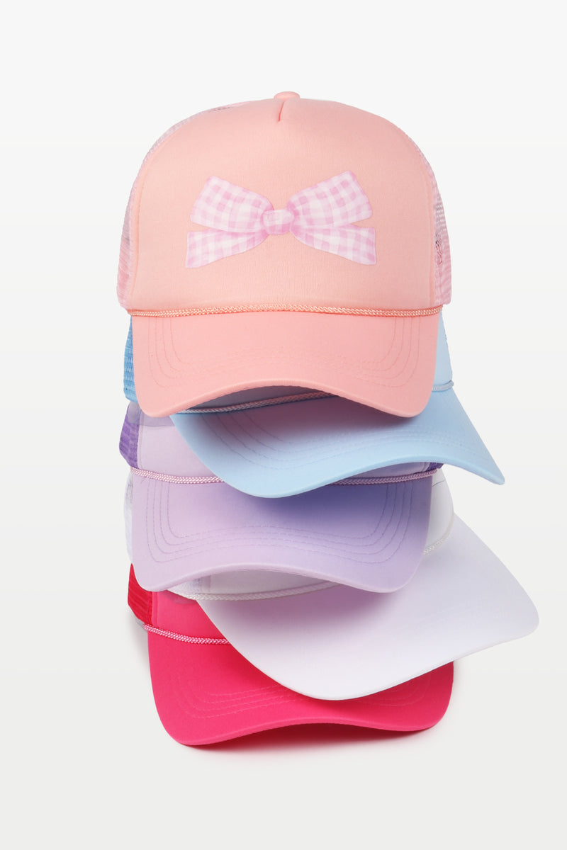 LCAPM3933 - GINGHAM PINK BOW  ON TRUCKER HAT