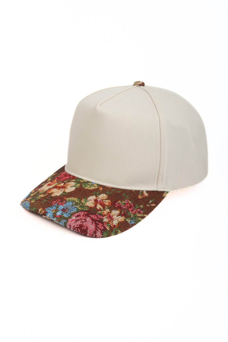 Floral Print Brim in Brocade 5 Panel Two-Tone Baseball Cap