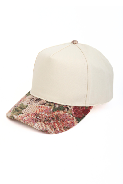 Floral Print Brim in Brocade 5 Panel Two-Tone Baseball Cap
