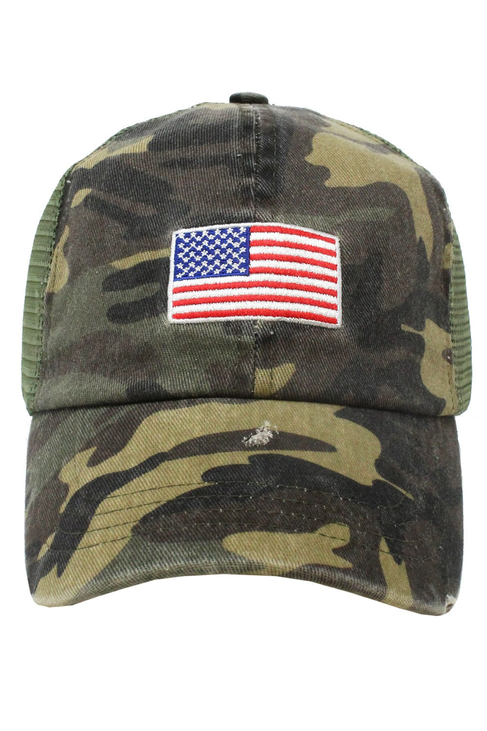 FWCAPM611 - Camo Mesh Baseball Cap with  Americana Flag