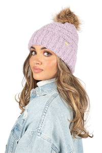 ABB1579 - Brushed boucle beanie with faux fur pom