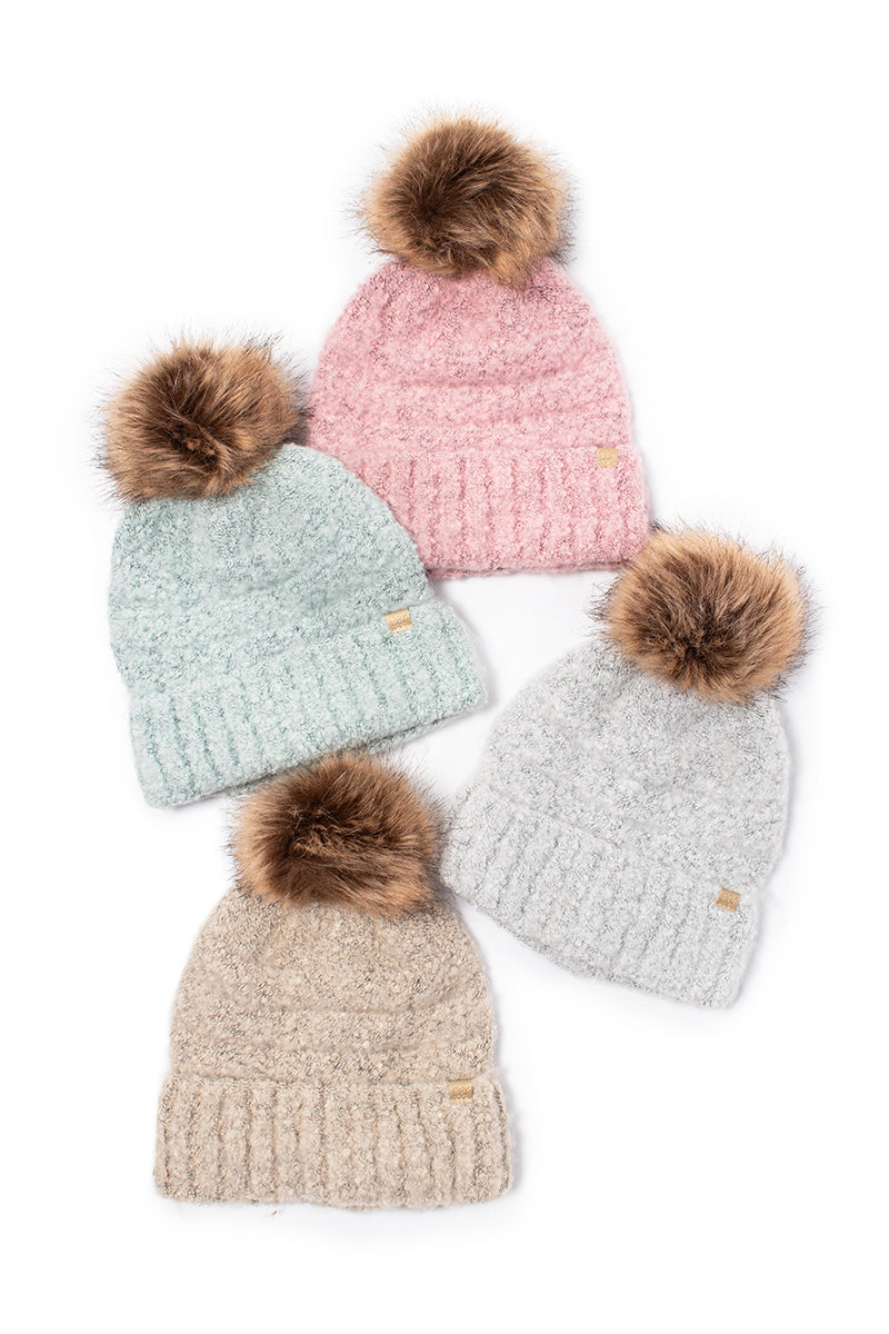 boucle with - Brushed pom – Wholesale beanie David faux and Young ABB1579 fur