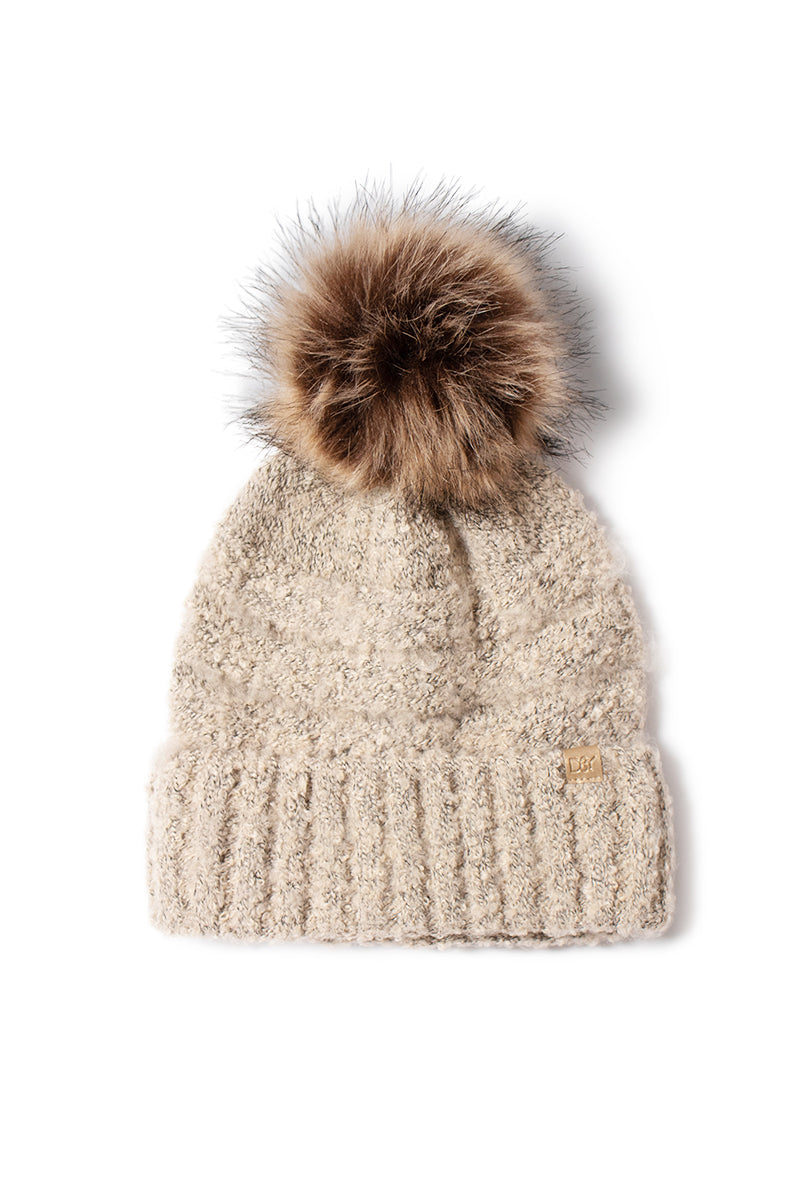 ABB1579 - Brushed boucle beanie with faux fur pom – David and Young  Wholesale