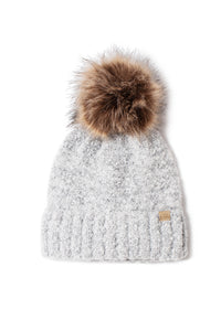 ABB1579 - Brushed boucle beanie with faux fur pom