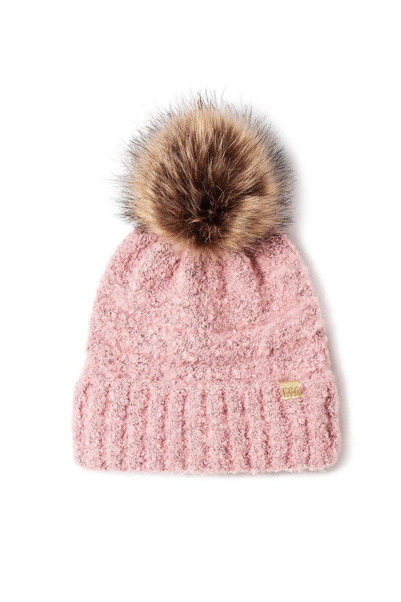 ABB1579 - Brushed boucle beanie with faux fur pom – David and Young  Wholesale