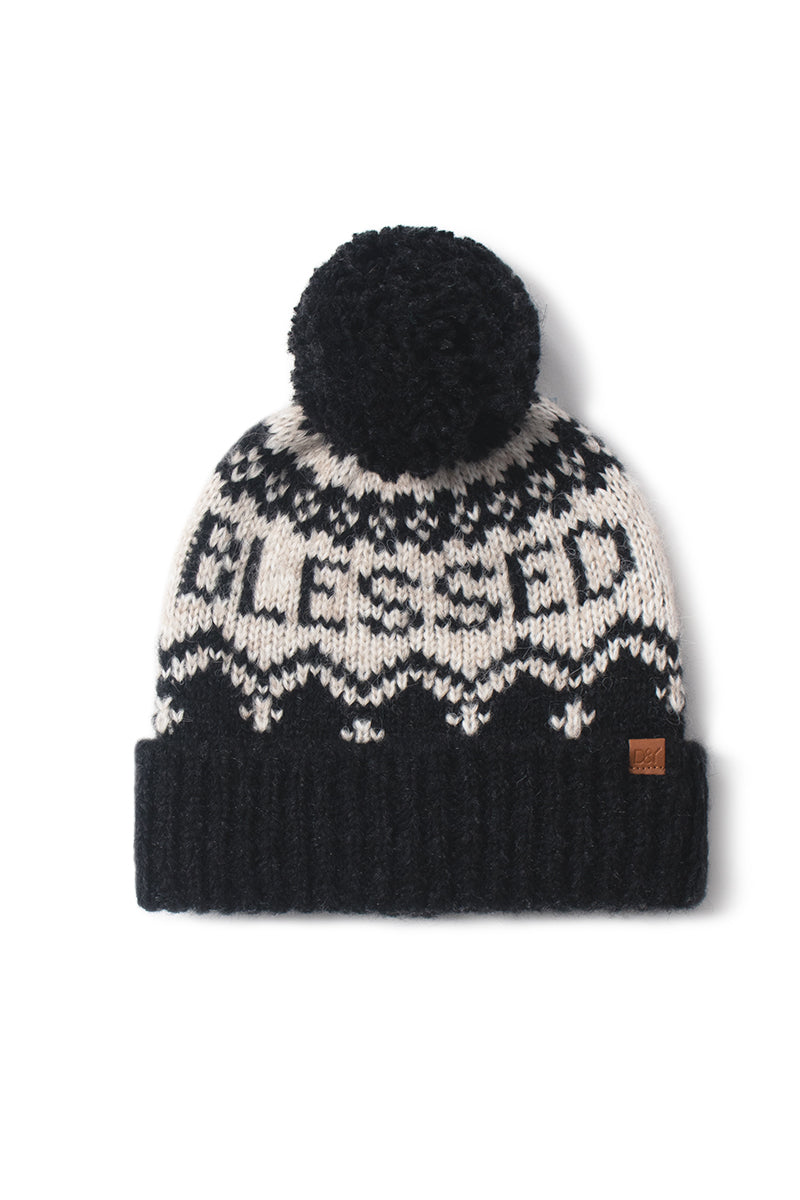 ABB1826 - Blessed jaquard knit beanie with self pom
