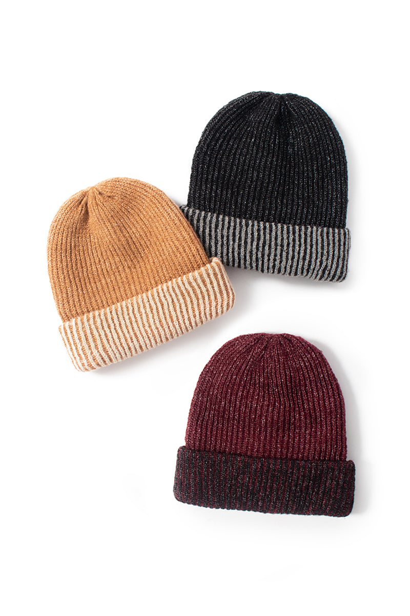 ABB1909 - Ribbed contrast cuff beanie