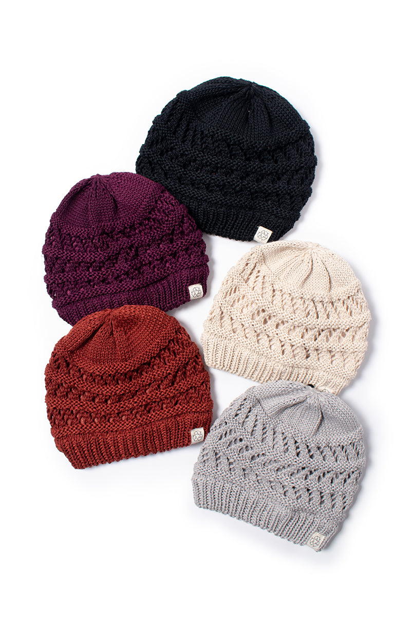 ABB191R - Recycled open weave halo rib knit beanie with sherpa lining