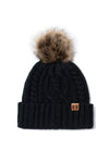 ABB20V - Manhattan hat co. Multi cable knit beanie with faux fur pom