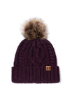 ABB20V - Manhattan hat co. Multi cable knit beanie with faux fur pom
