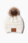 ABB704RD - RAE DUNN Halo Rib Beanie with DOG MOM Patch and Faux Fur Pom