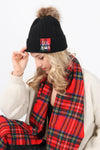 ABB856 - "Dog Mom" Rib Knit Beanie with Faux Fur Pom