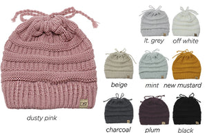 ABBT331 - solid ponytail beanie, convertible to snood & D&Y tab - David and Young Fashion Accessories