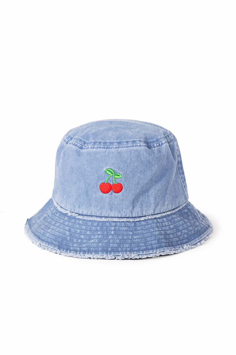 ABU1828 - Cherry Embroidered Distressed Edge Bucket Hat