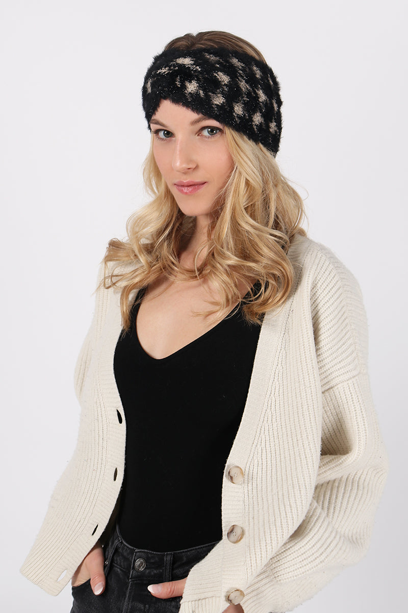AHW1562 - Hounds tooth Feather Yarn Headwrap