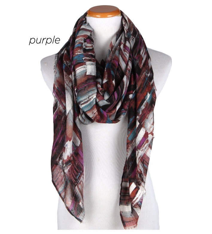 ASF8003 - Brush Stroke Print Lightweight Scarf 35"x70" - David and Young Fashion Accessories