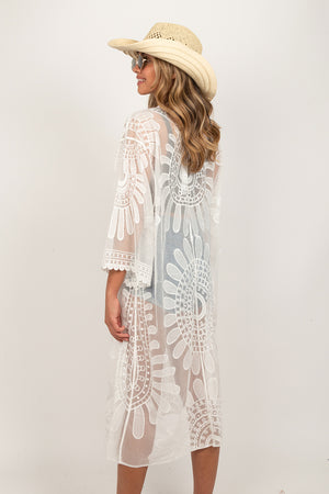 ATO9059 - Sheer Kimono with Lace Details
