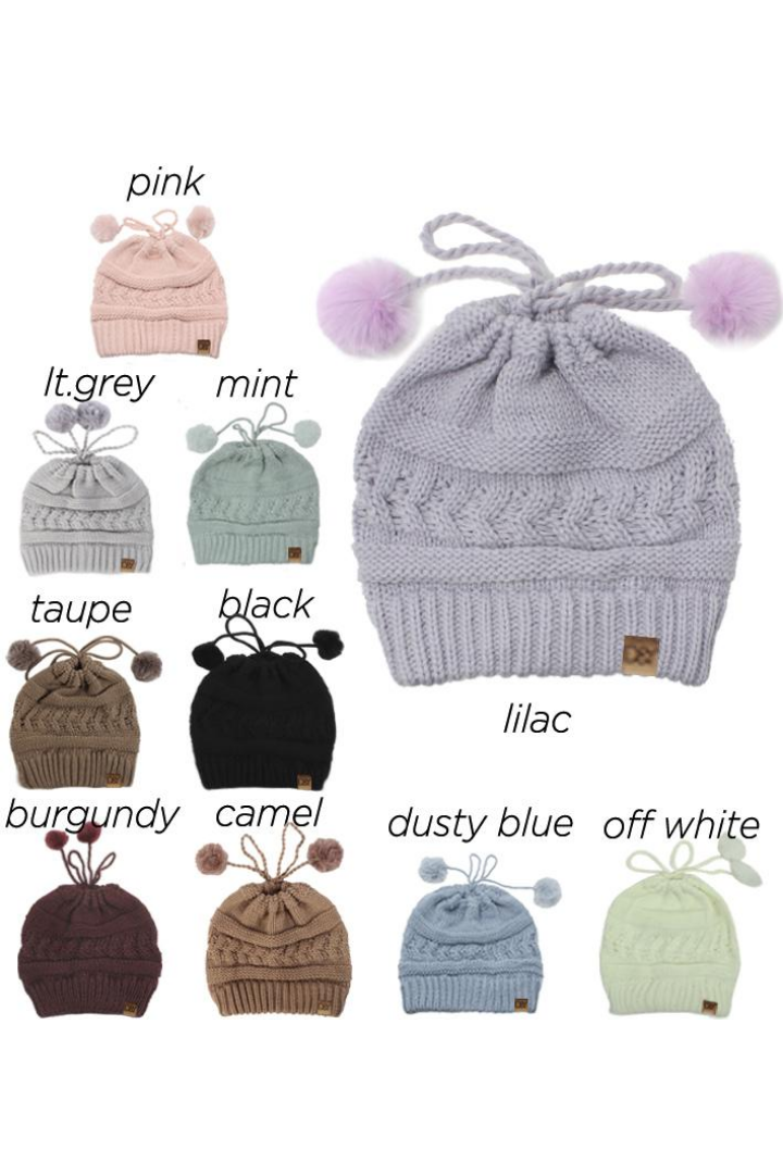 ABBT165 - Adjustable Cable knit Slinky Ponytail Beanie Convertible to Snood - David and Young Wholesale