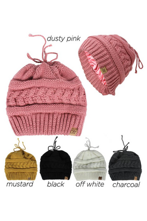 ABBT432 - Knit Ponytail Beanie with Satin Lining