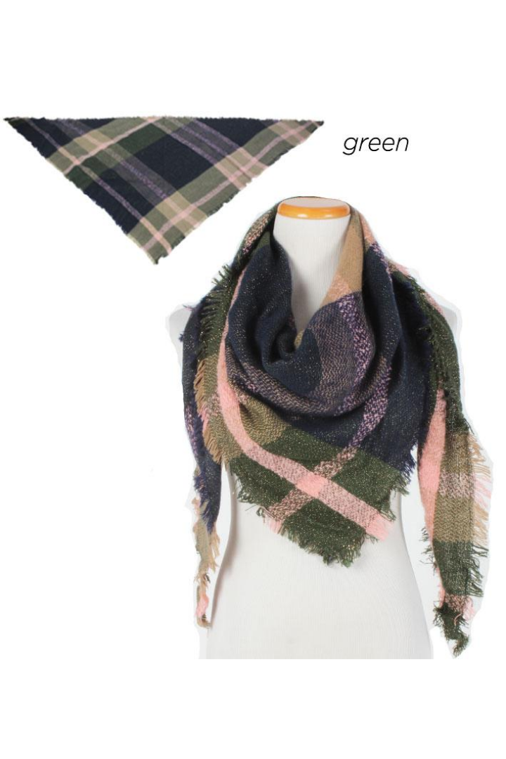 PTSFTRW1009 - Plaid With Lurex Woven Triangle Scarf - David and Young Wholesale