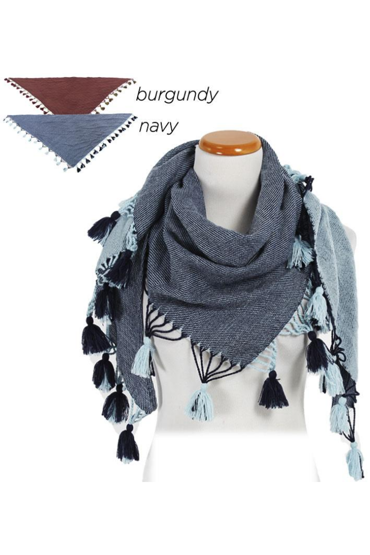 PTSFTRW11007 - Reverisable Two Tone Triangle with Tassels - David and Young Wholesale