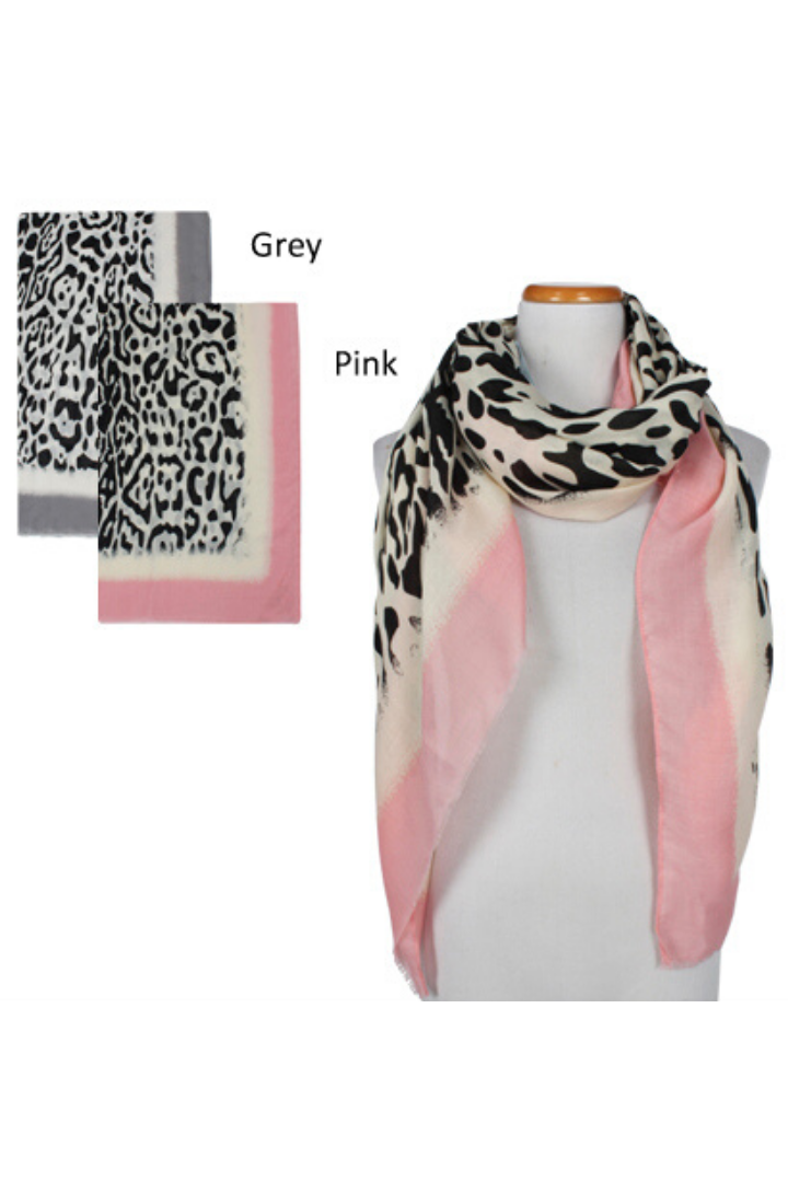 ASF8012 - Cheetah Print with Border Scarf 33.5 X 70.5