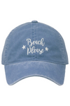 LCAP1803 - "Beach Please" Embroidery Washed Baseball Cap - David and Young Fashion Accessories