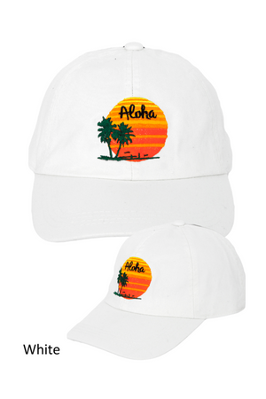 LCAP185 - "Aloha" Icon Embroidery Solid Baseball Cap - David and Young Fashion Accessories