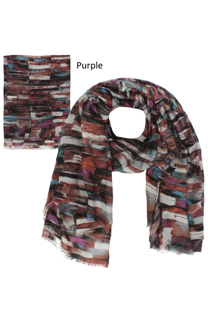 ASF8003 - Brush Stroke Print Lightweight Scarf 35"x70" - David and Young Fashion Accessories