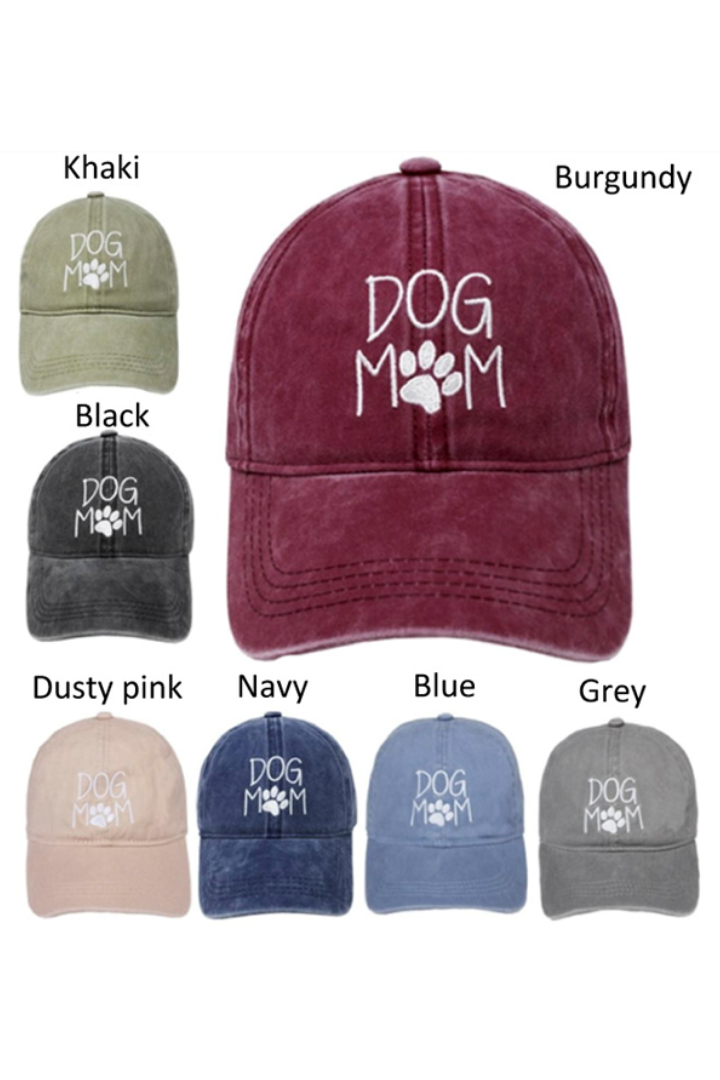 GWCAP256L - "Dog Mom (larger verbiage)" Embroidery Vintage Wash Baseball Cap - David and Young Fashion Accessories