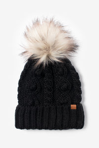 FSBB464 - Popcorn trim knit beanie with faux fur pom