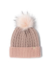 FSBB836 - Cable knit contrast cuff beanie with faux fur pom