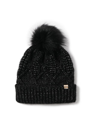FSBB965 - Metallic yarn knit beanie with faux fur pom