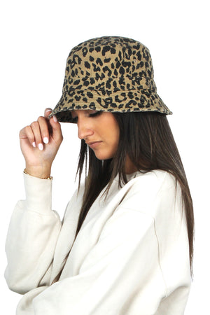 FWBU1207 - Big leopard print washed bucket hat