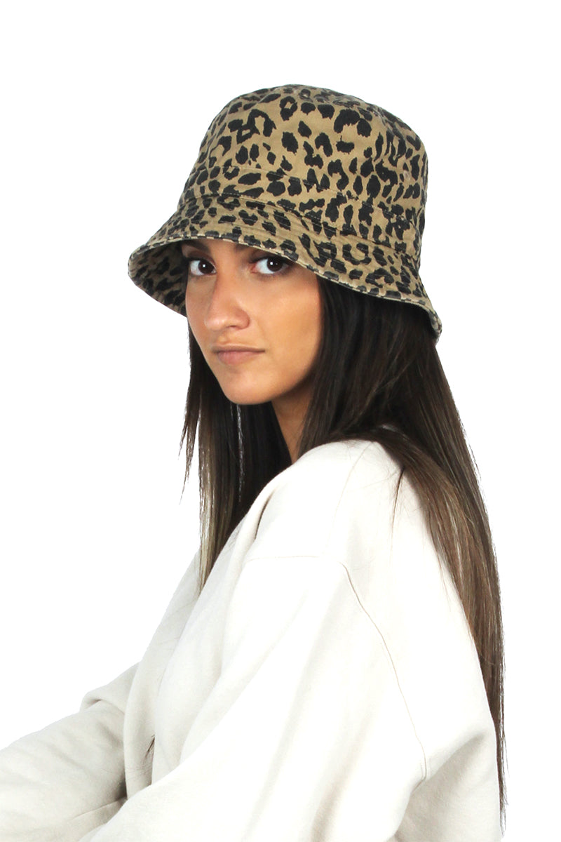 FWBU1207 - Big leopard print washed bucket hat