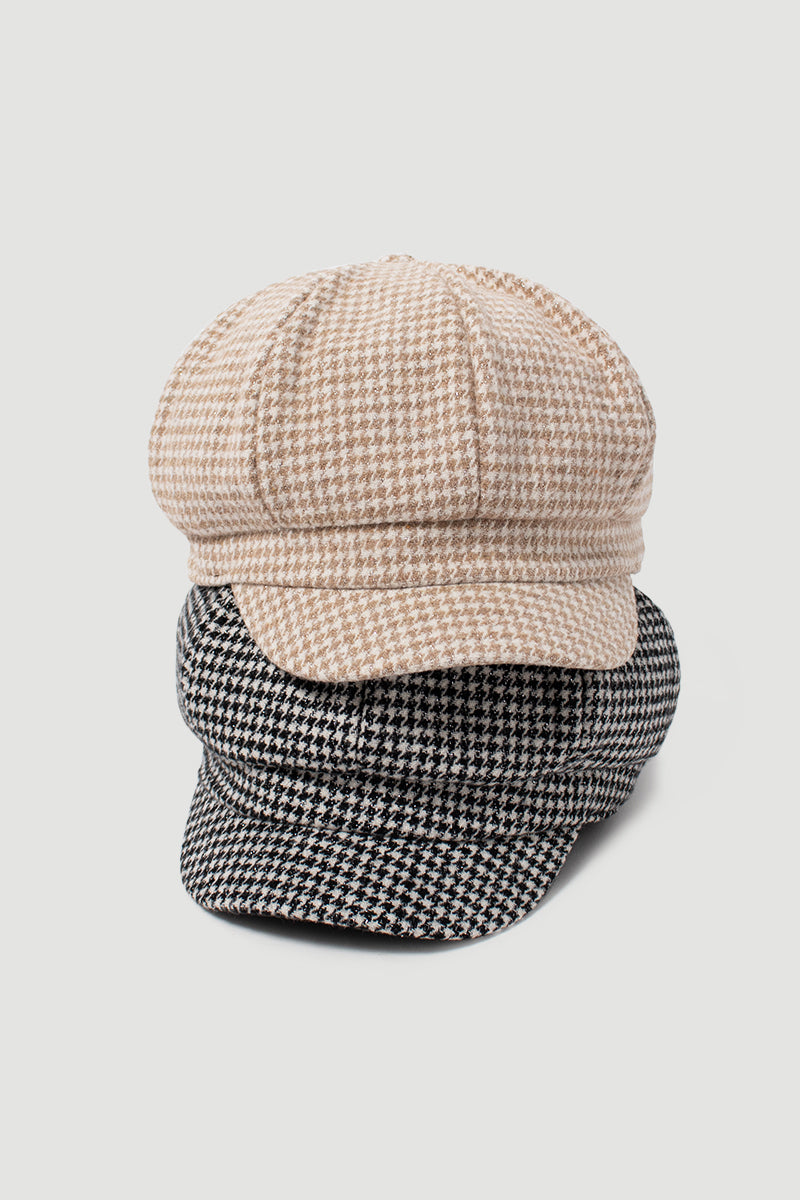 FWCAB1126 - Hounstooth Plaid Cabbie with Lurex Detail