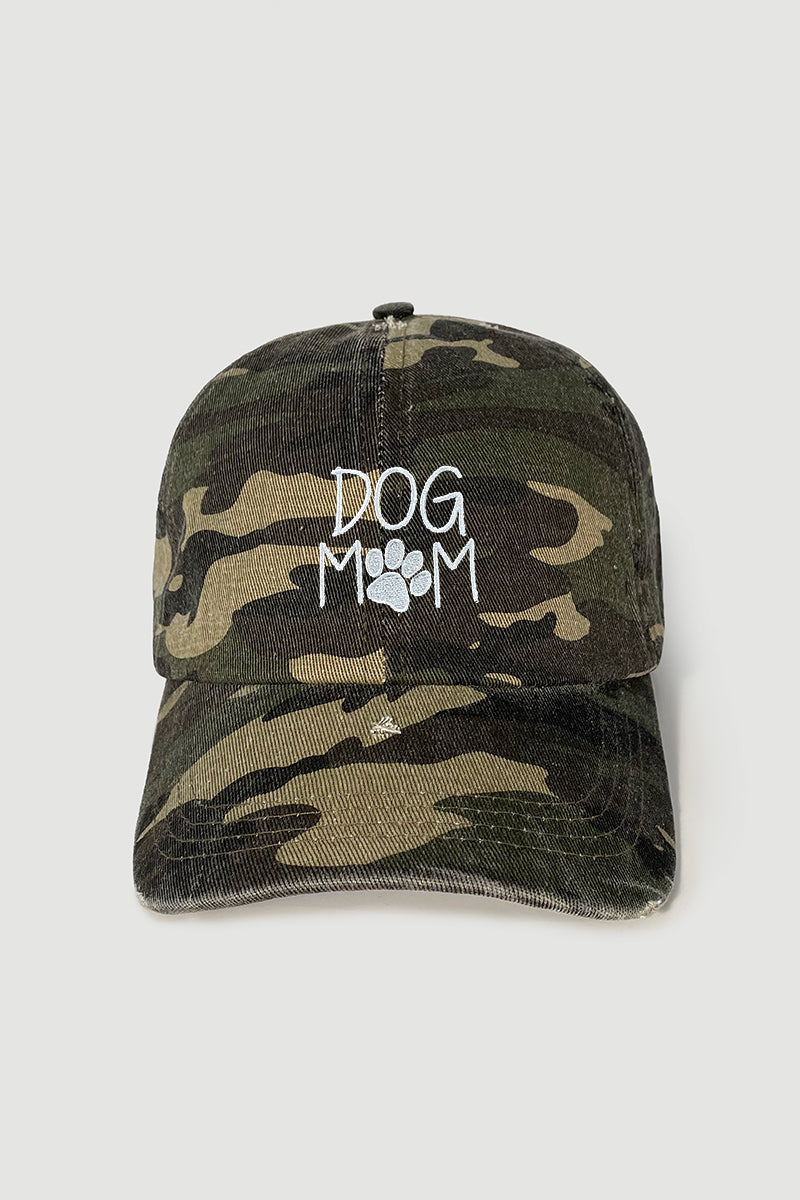 FWCAP1025 - "Dog Mom" Embroidery on Camo Distressed Body