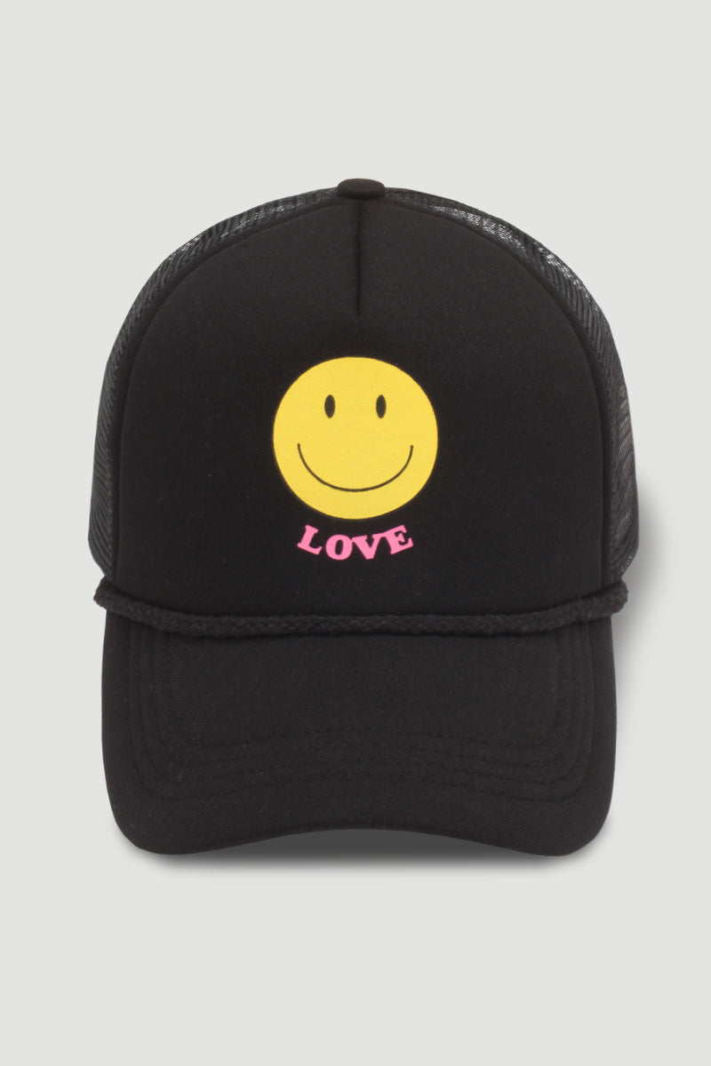 FWCAPM2184 - LOVE Smiley Face Trucker Cap