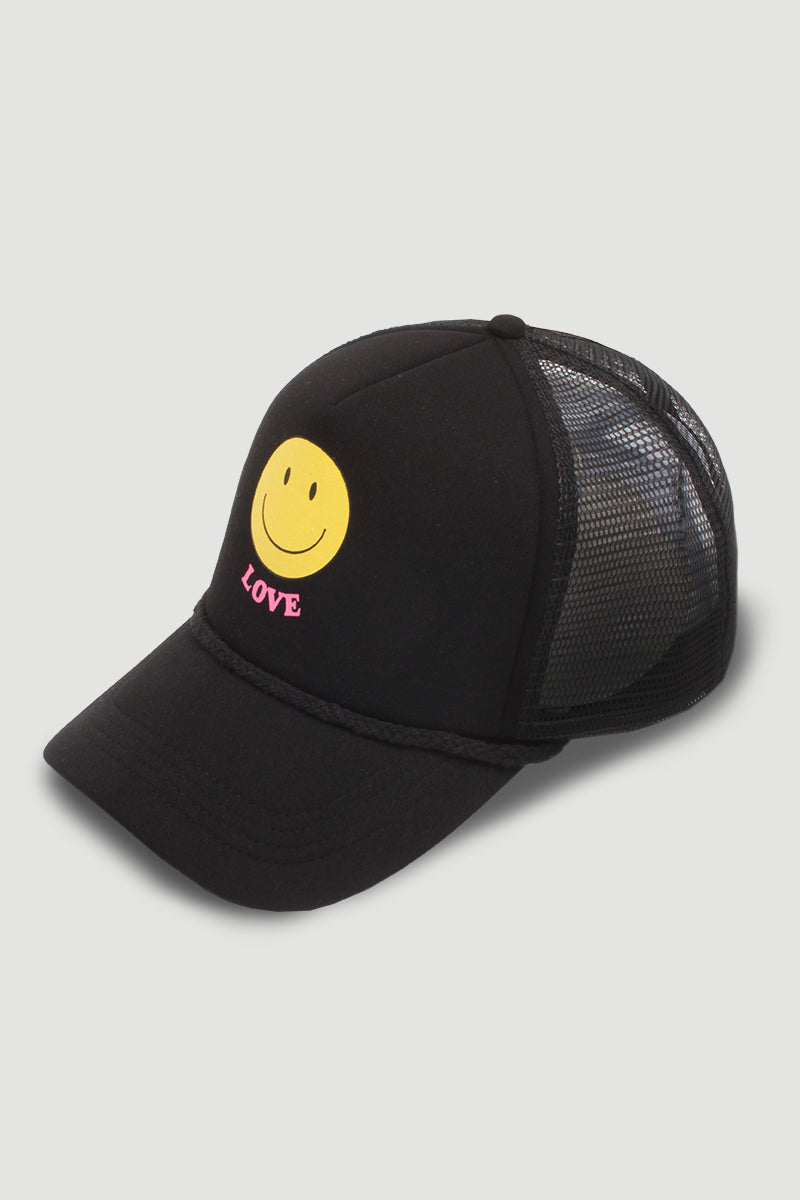 FWCAPM2184 - LOVE Smiley Face Trucker Cap