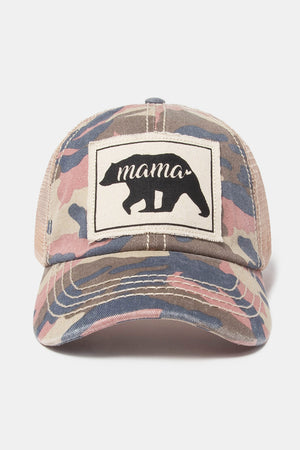 FWCAPM758 - Mama Bear canvas patch camo meshback baseball cap