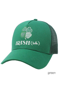 FWCAPM928 - "Irish-ish" Verbiage with Bling Shamrock Mesh Back Cap - David and Young Fashion Accessories
