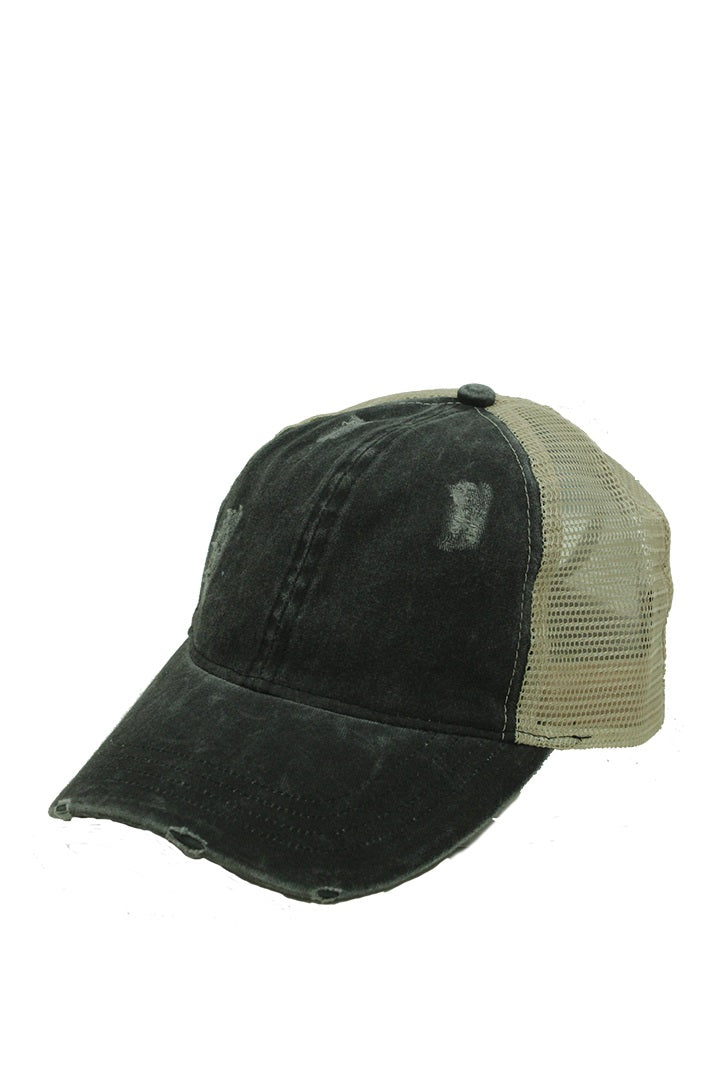FWCAPMT472 - Distressed Mesh Back Ponyflo Cap - David and Young Wholesale