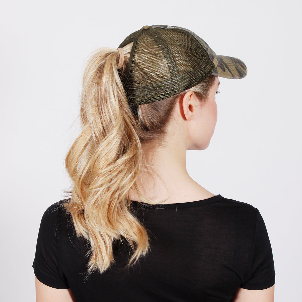 FWCAPMT6101 - Mesh Back Camo Ponyflo Cap - David and Young Fashion Accessories