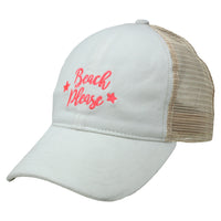 FWCAPMT927 -  Mesh Back Ponyflo Cap with "Beach Please" Embroidery - David and Young Fashion Accessories